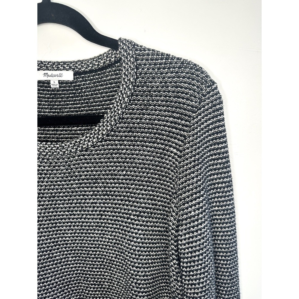 Madewell Size L Women's Pullover Striped Black‎ White Textured Knit Long Sleeve - Picture 5 of 11